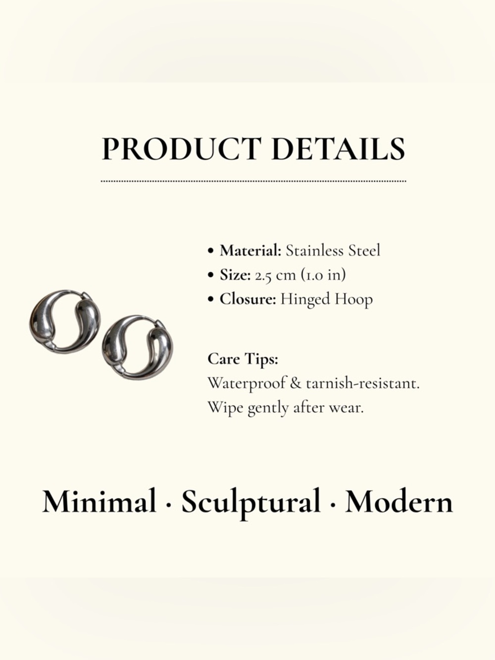 Polished Silver Sculpted Hoop Earrings - Modern Sculpted Hoops - Picture 9 of 11